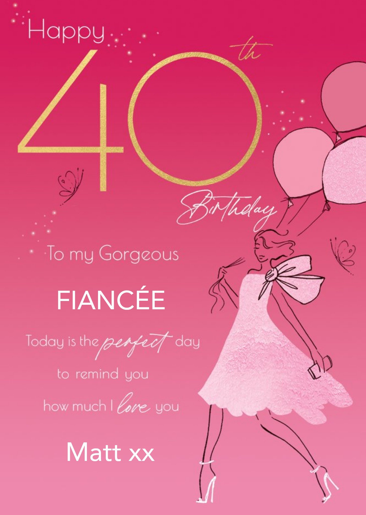 Moonpig Clintons 40th Milestone For Her Fiancee Love Birthday Card, Large