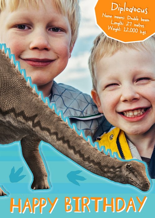 Dinosaur Diplodocus Personalised Photo Upload Happy Birthday Card