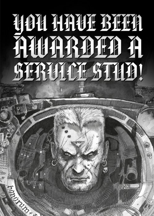 Warhammer You Have Been Awarded A Service Stud Black And White Character Card