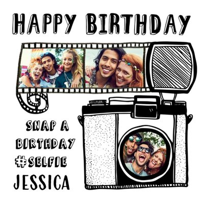 Camera Drawing Multi-Photo Happy Birthday Card