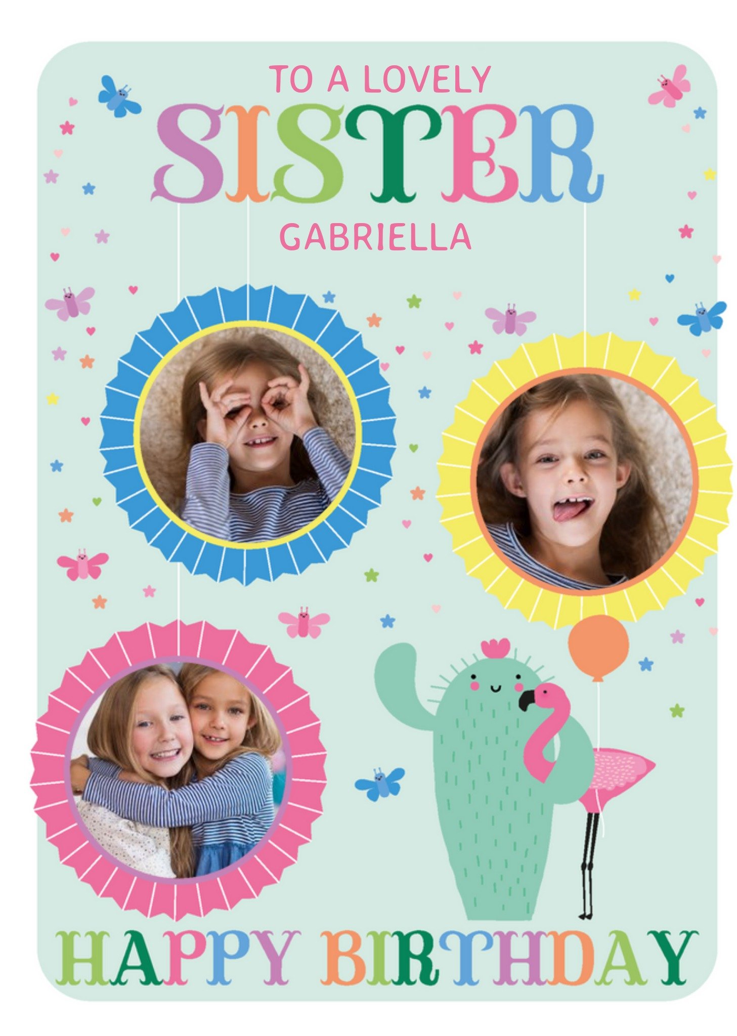 Moonpig Hola Happy Illustrated Lovely Sister Photo Upload Birthday Card, Large