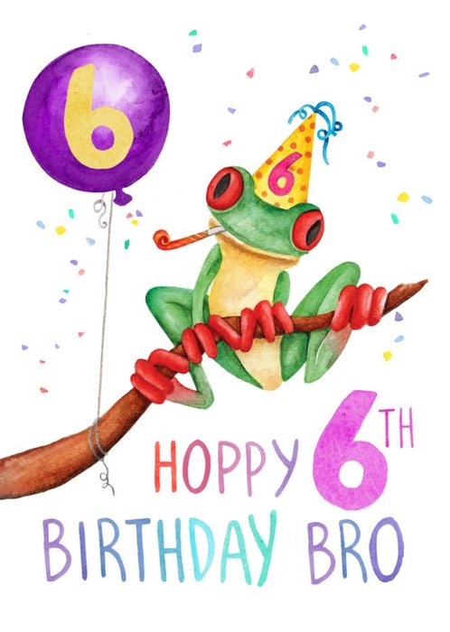 Cute Tree Frog Hoppy 6th Birthday Bro Card