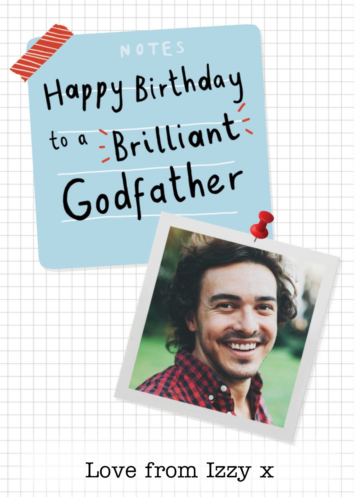 Note Paper And A Pinned Photo On Graph Paper Godfather's Photo Upload Birthday Card Ecard