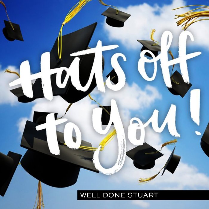 Flying Caps Hats Off To You Personalised Graduation Congrats Card