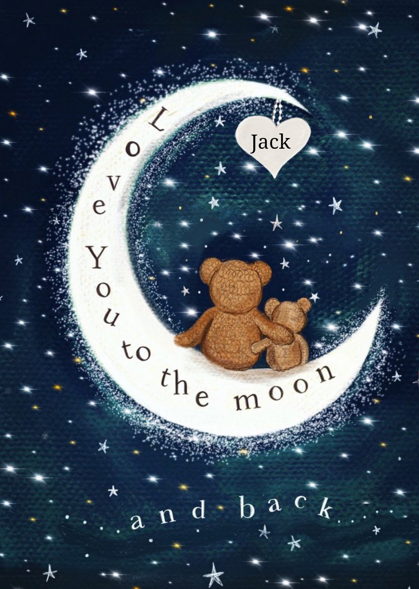 Moonpig Illustration Of Two Bears Sitting On The Moon Surrounded By Stars Card, Large