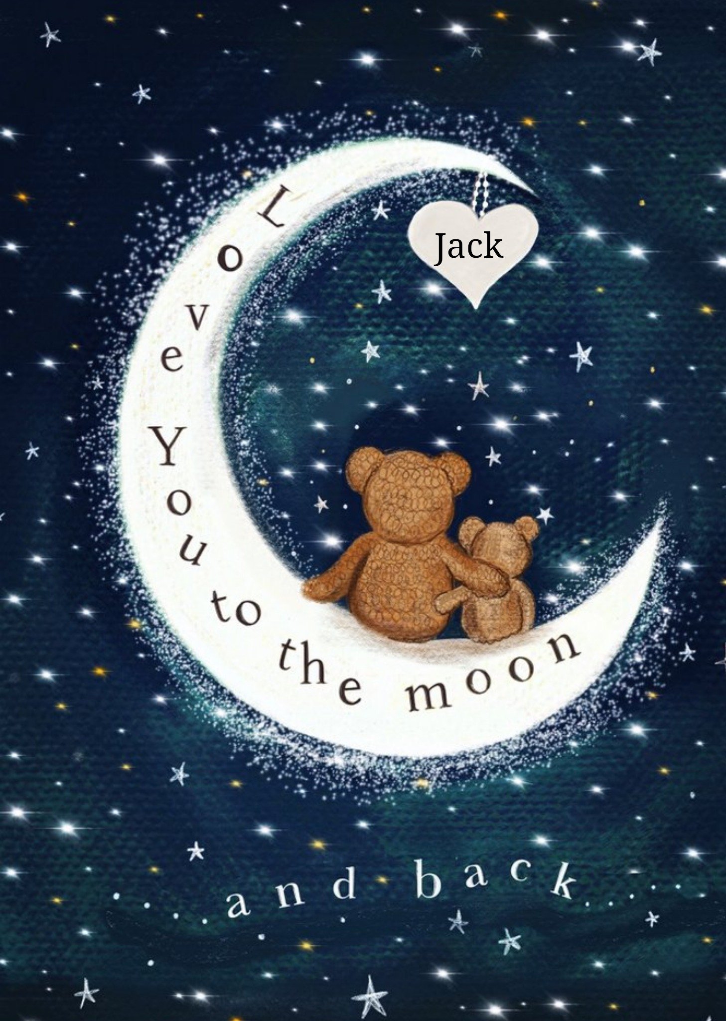 Illustration Of Two Bears Sitting On The Moon Surrounded By Stars Card Ecard