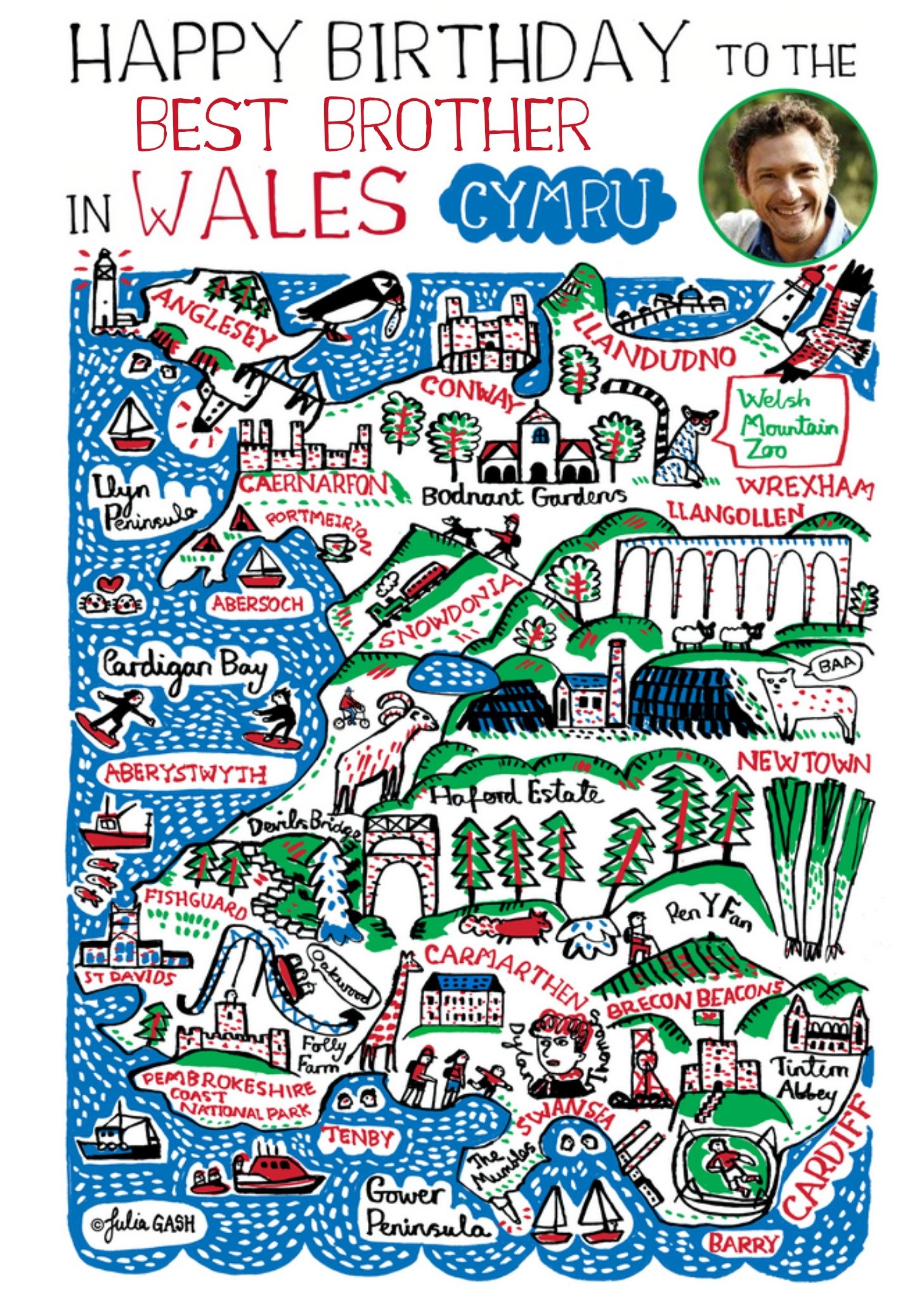 Vibrant Collage Illustration Of Wales Photo Upload Birthday Card Ecard