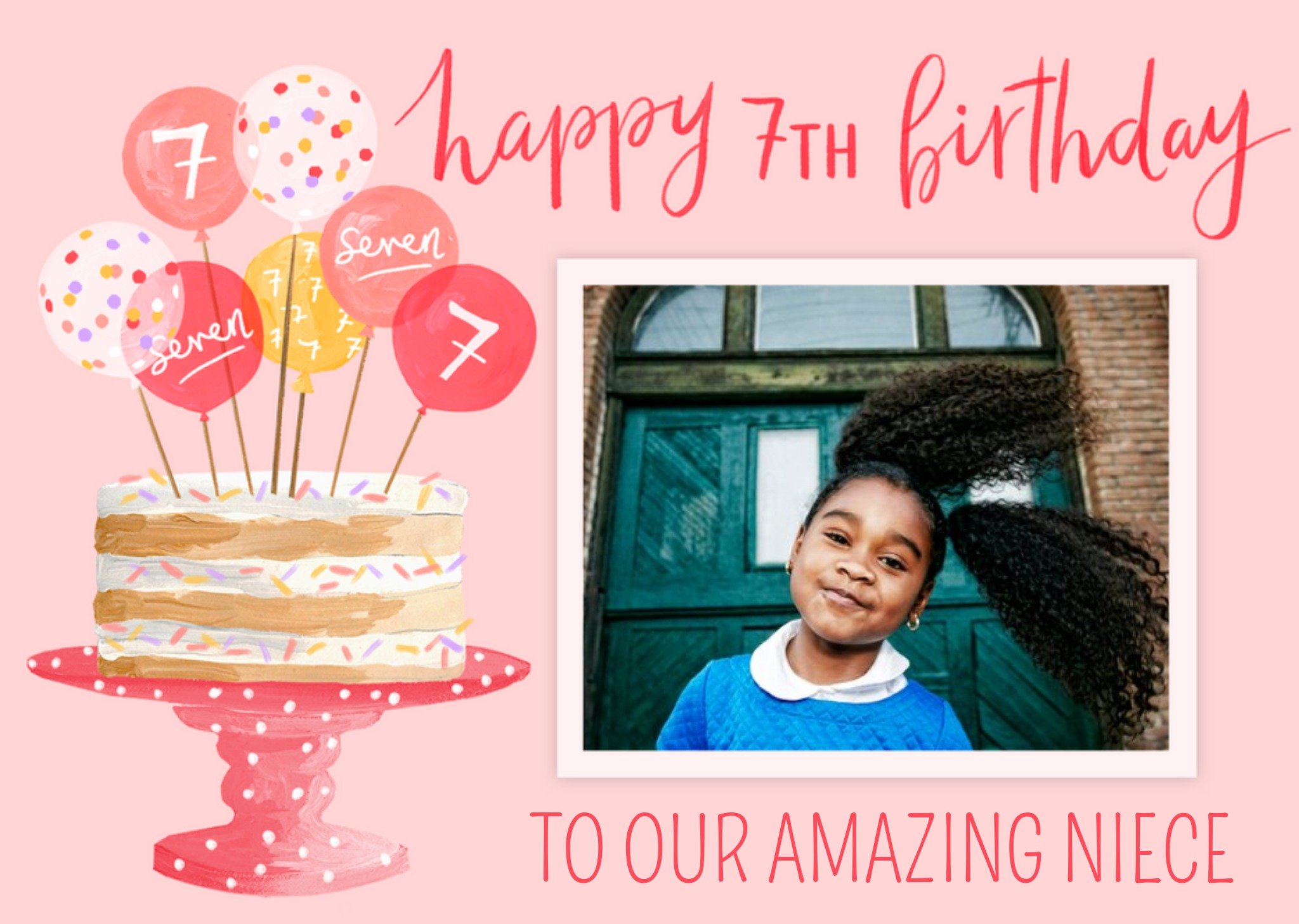 Okey Dokey Design Okey Dokey Illustrated Birthday Cake And Balloons Niece Photo Upload 7th Birthday 