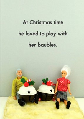 Funny Dolls Play With Her Baulbles Christmas Card