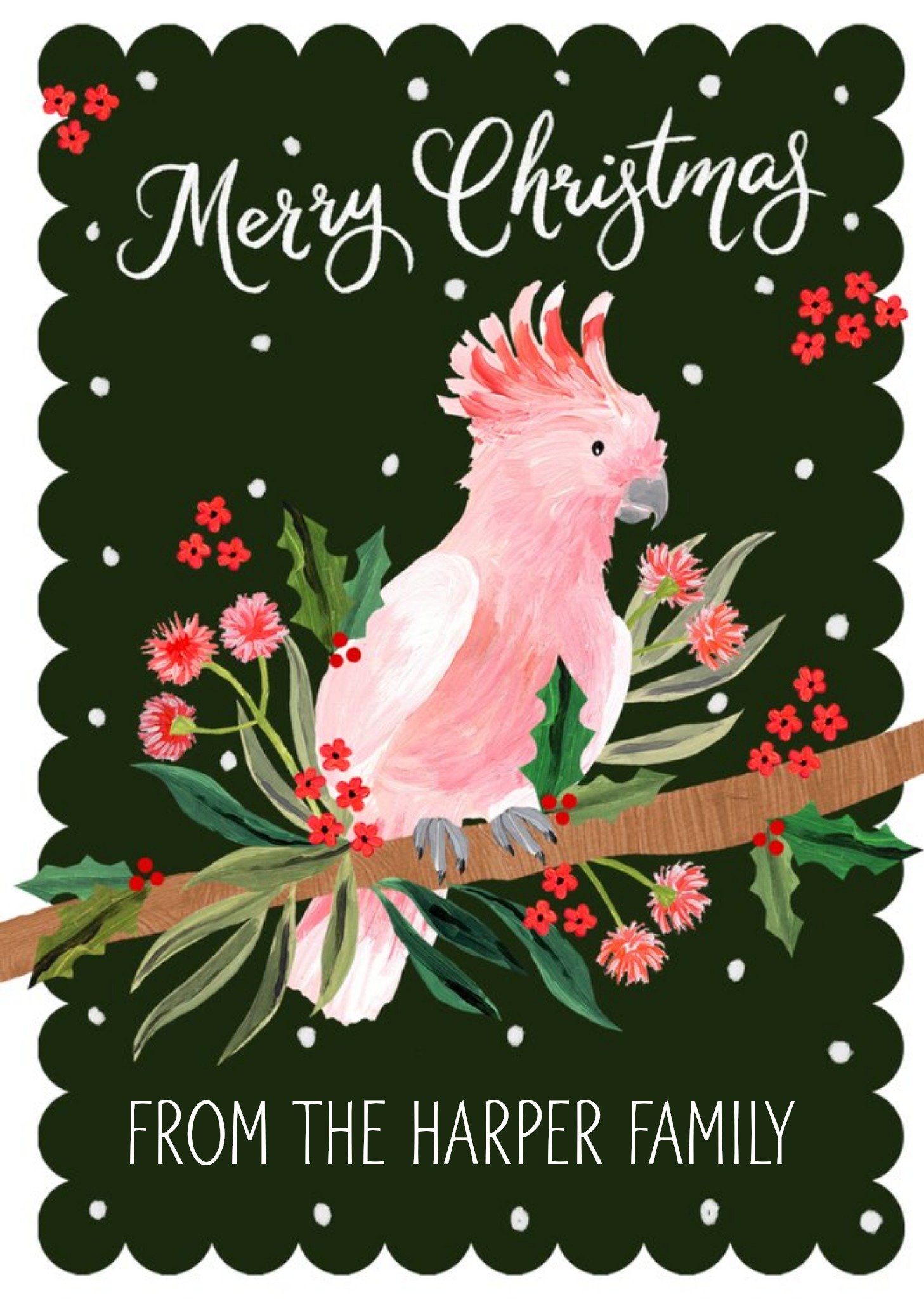 Moonpig Okey Dokey Design Artistic Illustration Cockatoo Australia Christmas Card, Large