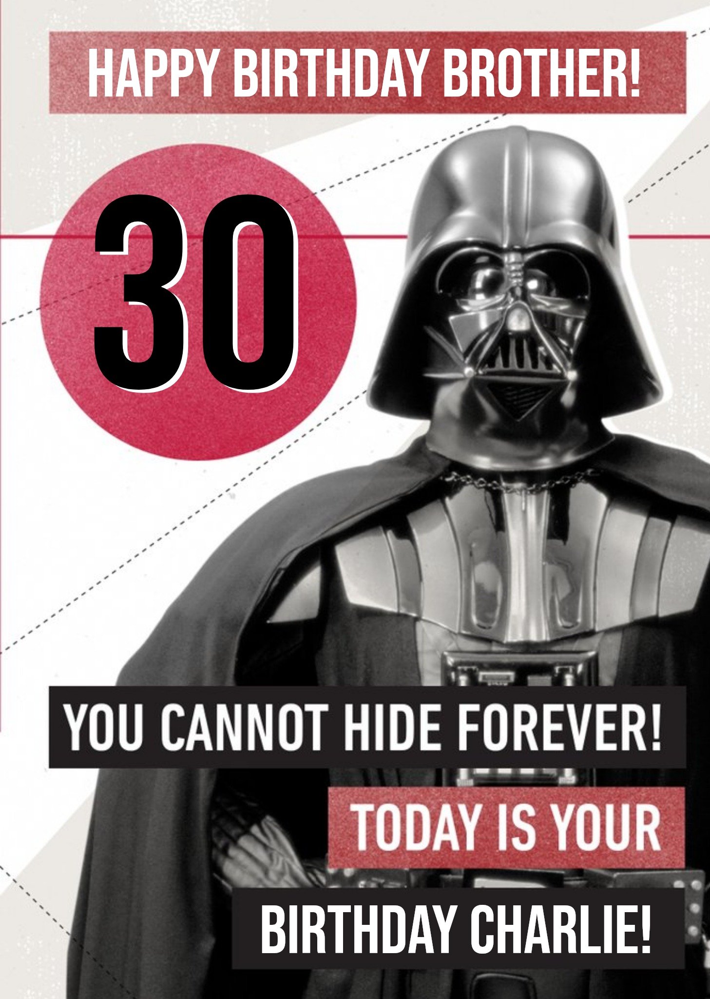 Disney Star Wars Darth Vader 30th Birthday Card For Brother, Large