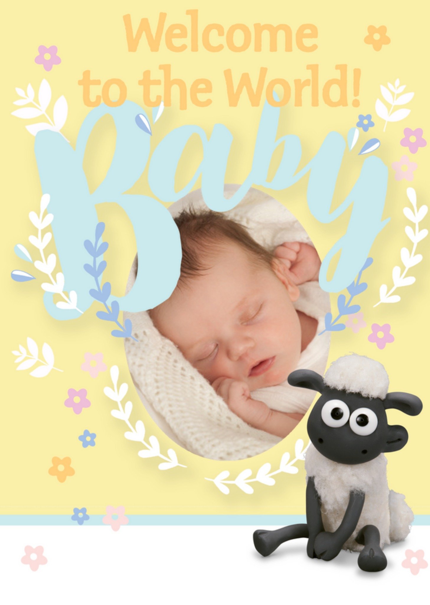 Moonpig Shaun The Sheep Welcome To The World Baby Photo Upload Card, Large