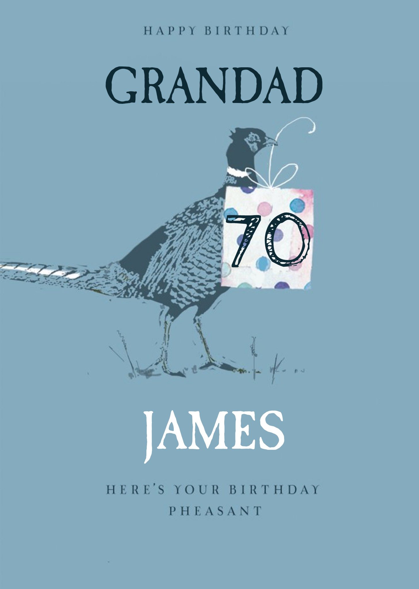 Moonpig Ling Design Illustrated Grandad Pheasant 70th Birthdays Milestones Card , Large