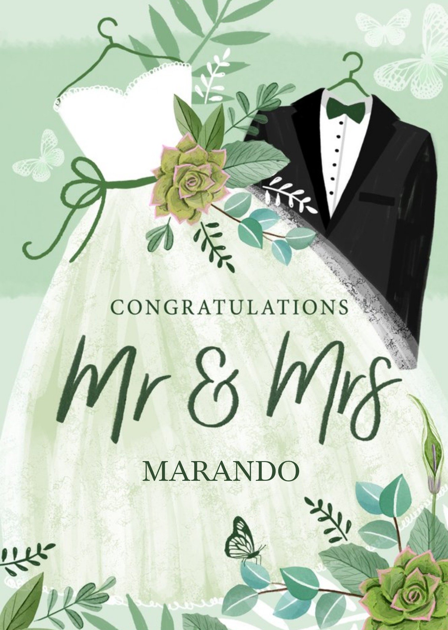 Okey Dokey Design Illustrated Wedding Dress Wedding Suit Floral Mr And Mrs Wedding Card