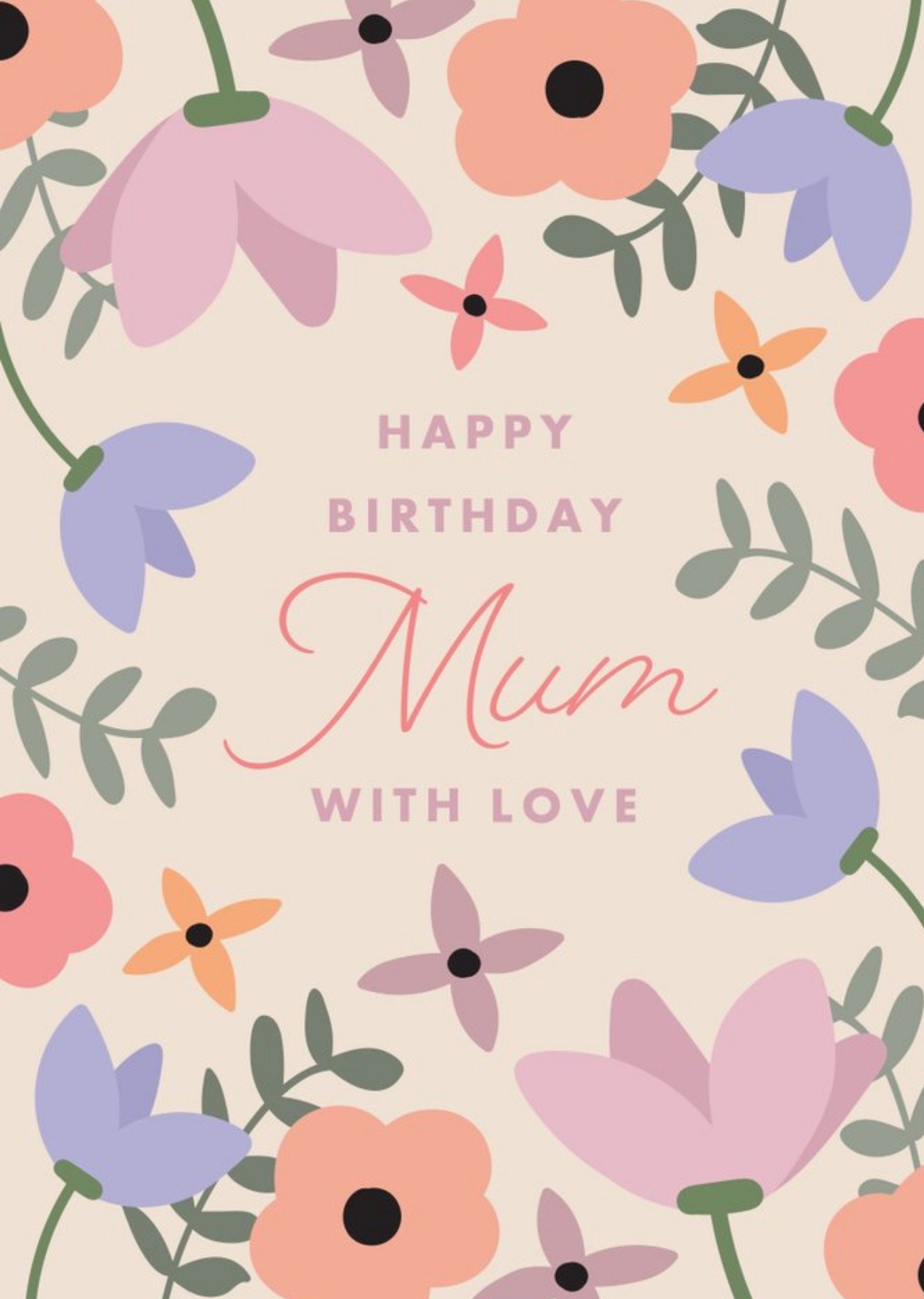 Moonpig Floral Wildflowers Happy Birthday Mum With Love Card Ecard
