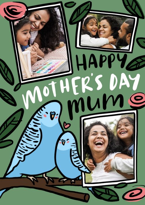 Fuzz Face Cute Budgie Mother's Day Photo Upload Card