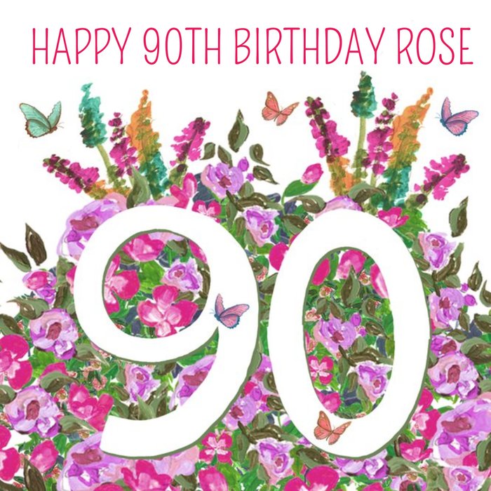 Flowers In The Garden Happy 90th Birthday Card
