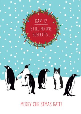 Penguin and cat Personalised Christmas Card