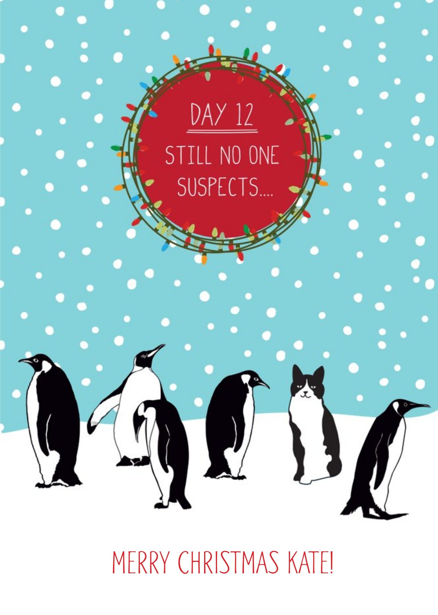 Moonpig Penguin And Cat Personalised Christmas Card Ecard