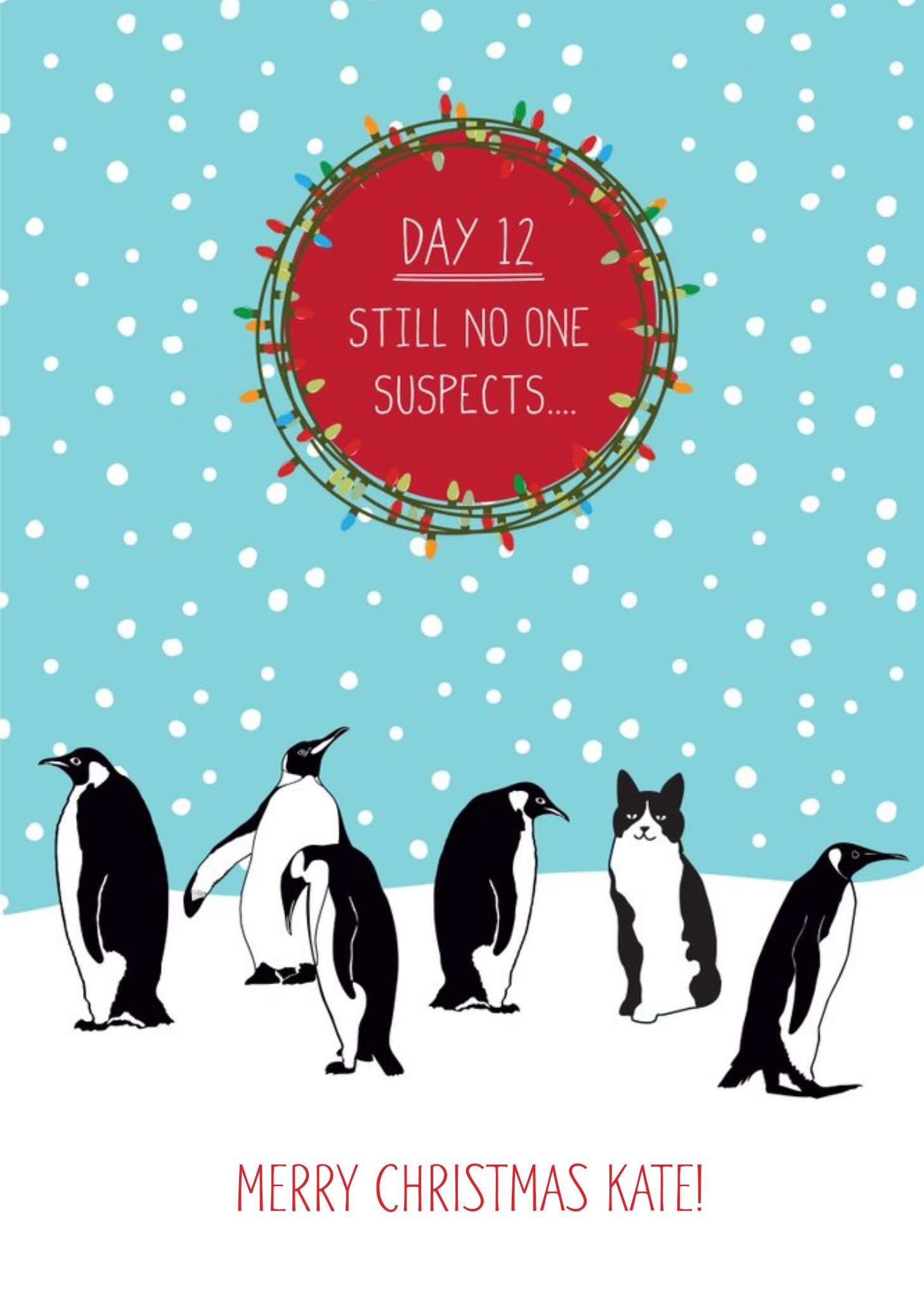 Penguin And Cat Personalised Christmas Card Ecard