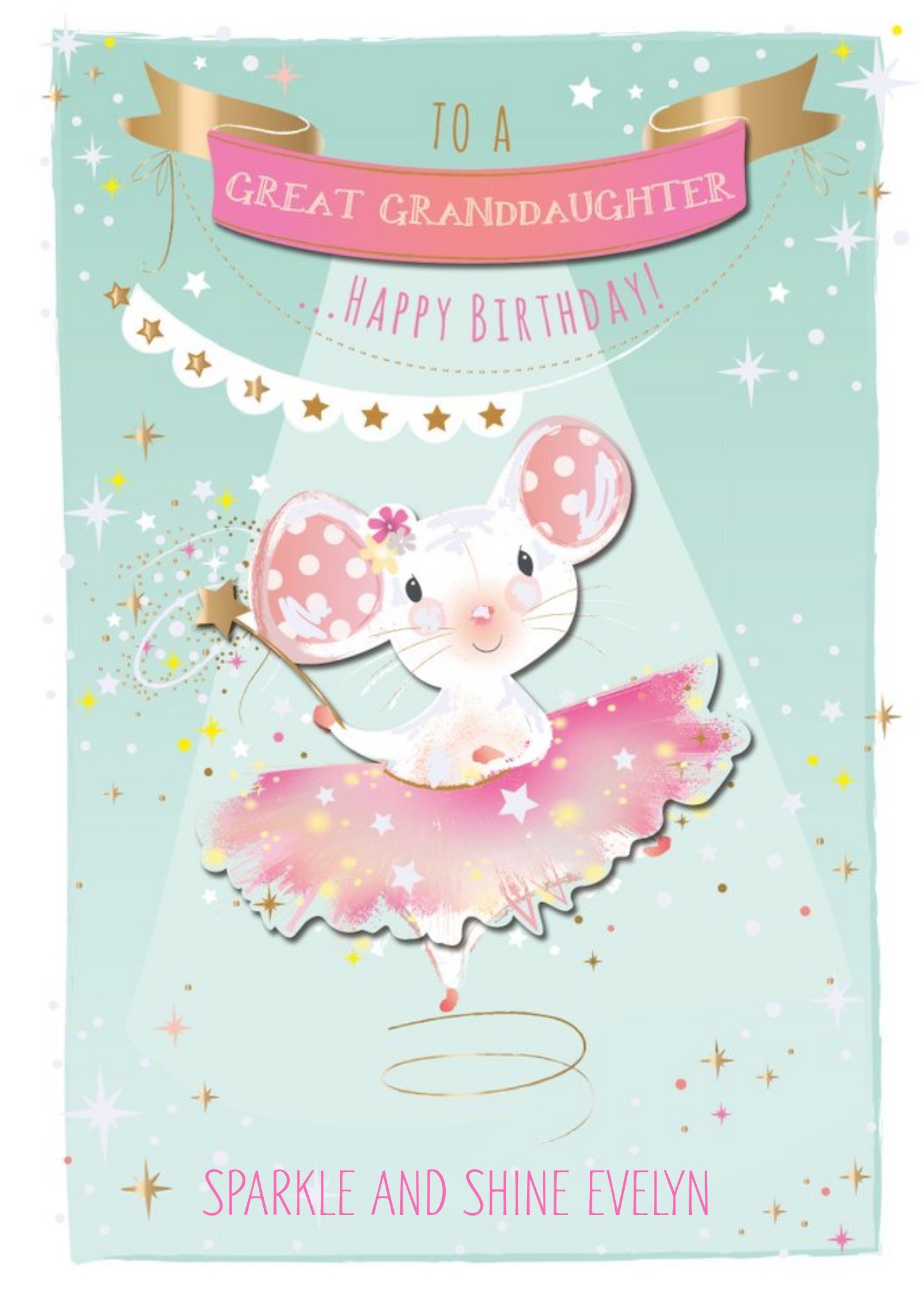 Ling Design Birthday Card - Great Granddaughter - Mouse - Ballet - Ballerina Ecard