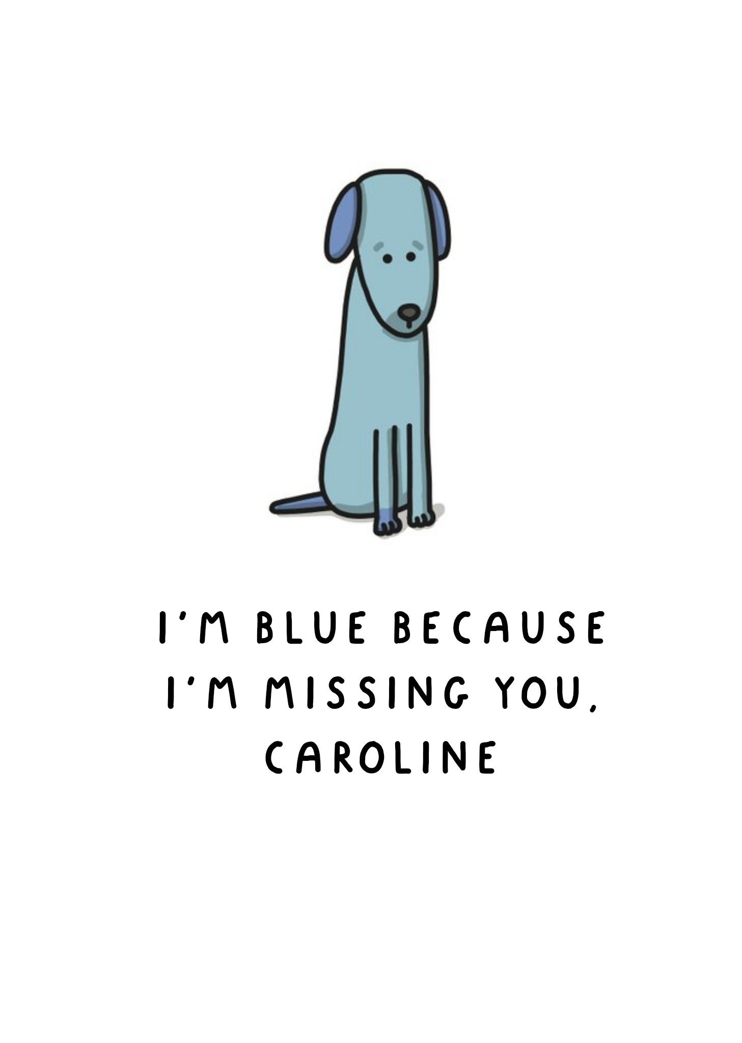 Illustration Of A Blue Dog Missing You Card Ecard