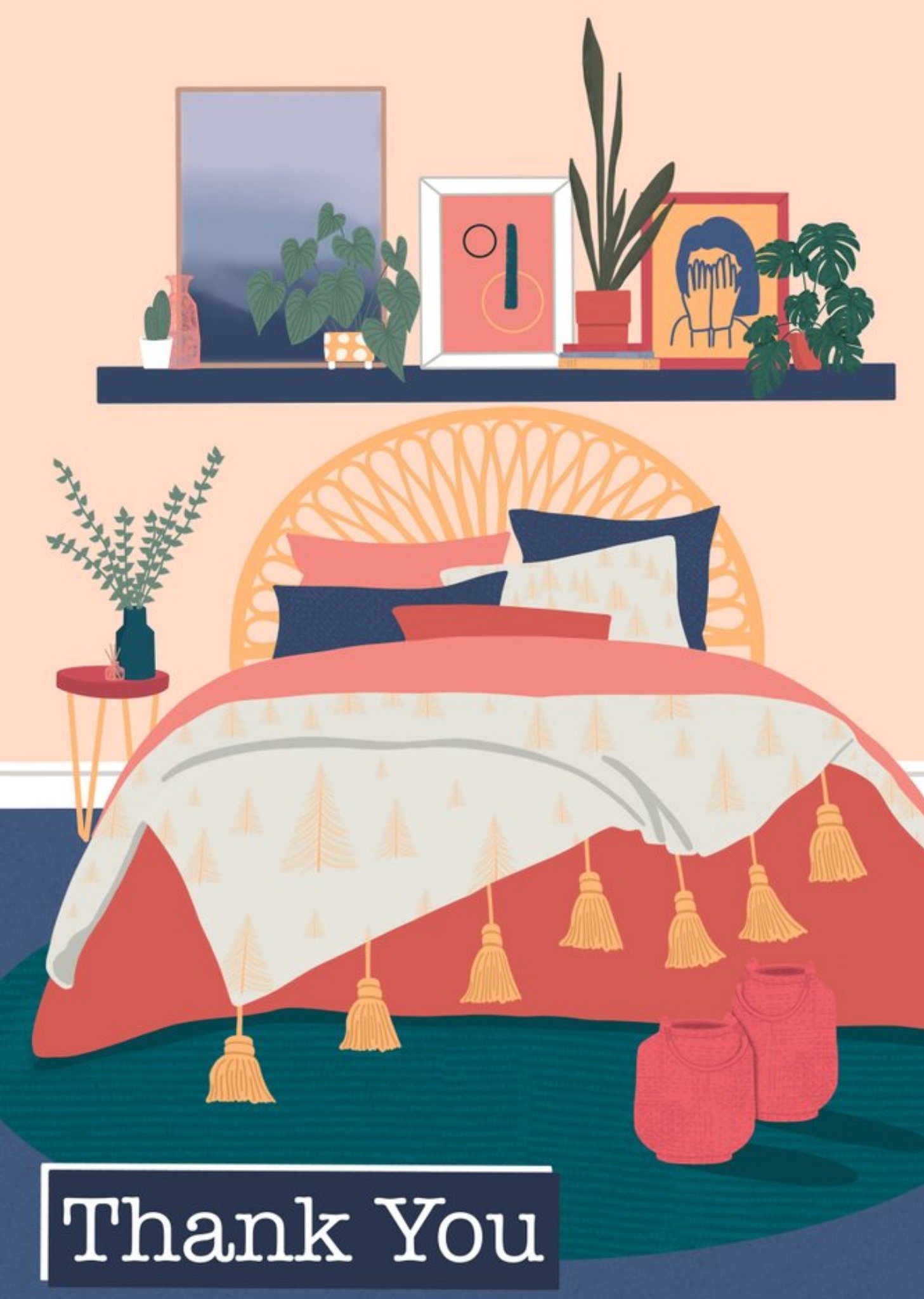Moonpig Bedroom Illustration Thank You Card Ecard