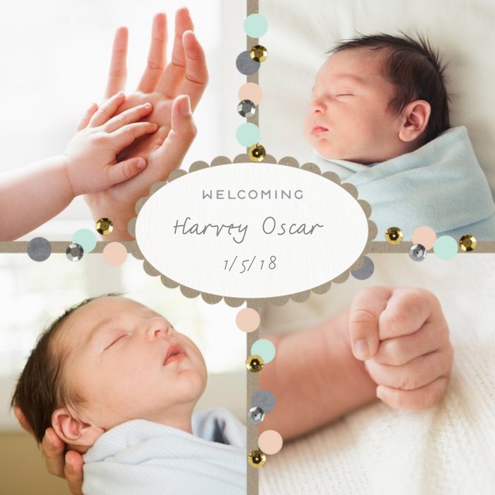 Welcoming The Little One With Date Personalised Photo Upload New Baby Card