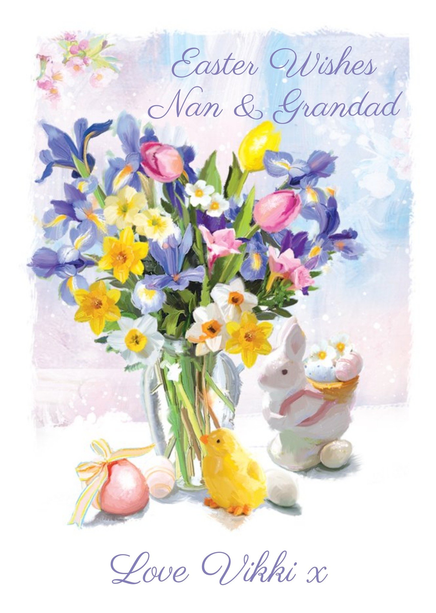 Ling Design Personalised Easter Wishes Vase Of Flowers Card Ecard