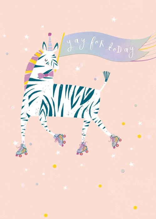 Yay For Today Zebra With Roller Skates Card