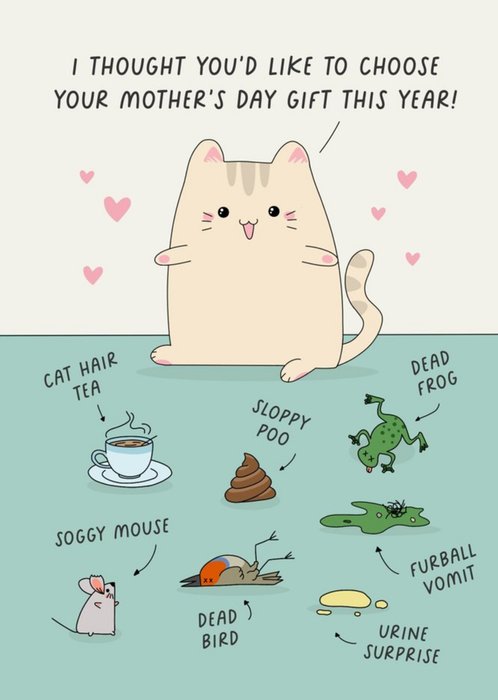 Anime Themed Illustration Of A Cute Cat With Unpleasant Gifts Mother's Day Card