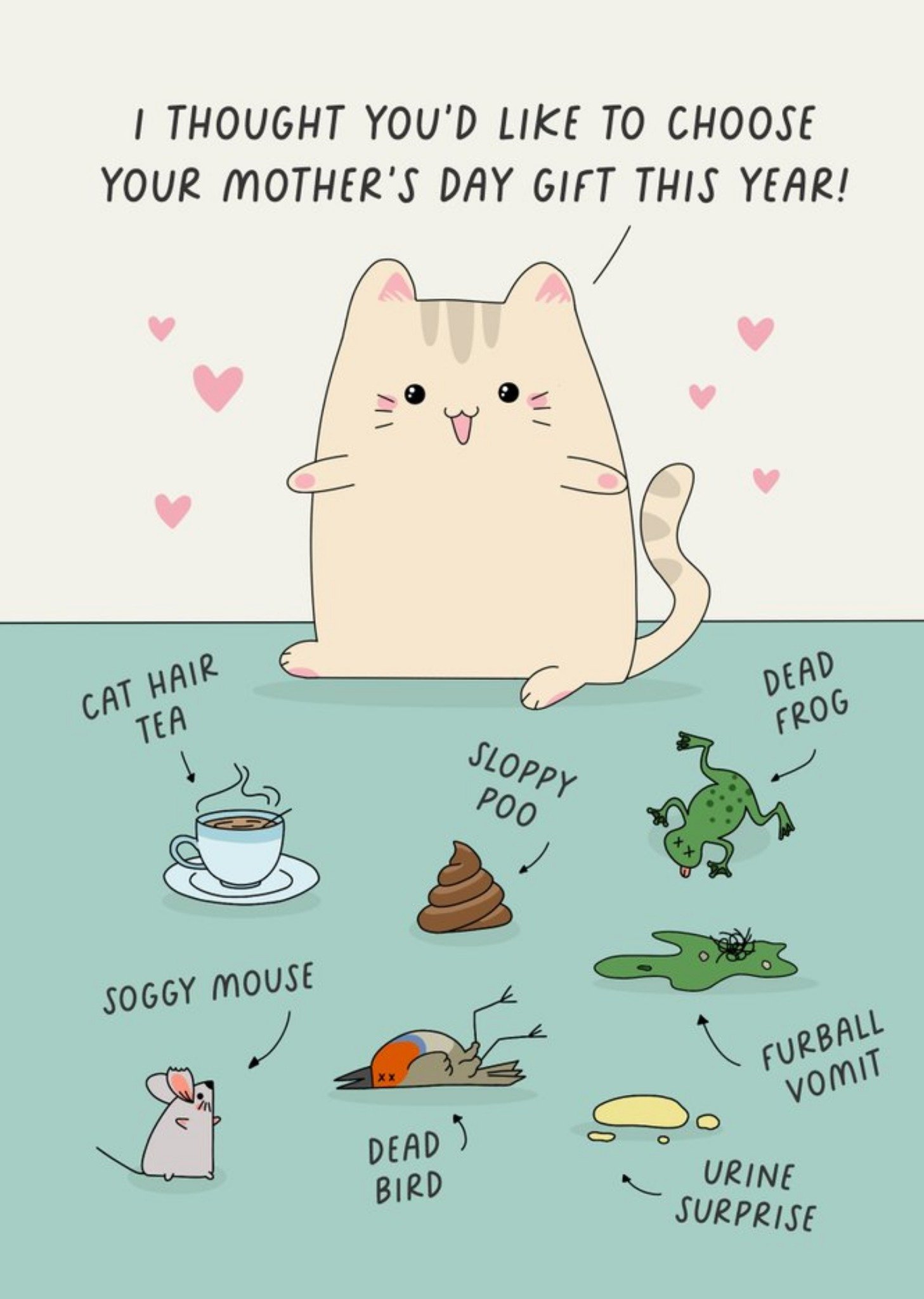 Anime Themed Illustration Of A Cute Cat With Unpleasant Gifts Mother's Day Card Ecard