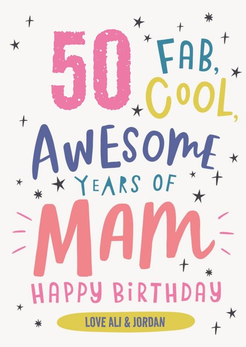 Cute Typographic Customisable Mam Birthday Card