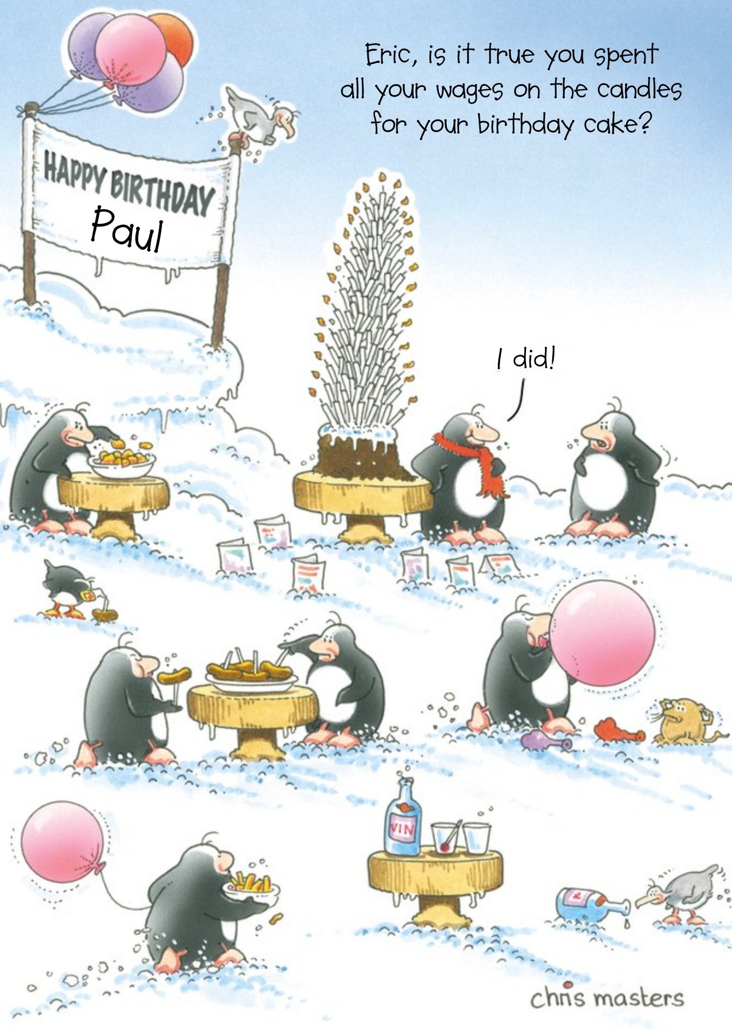 Moonpig Birthday Card - Eric The Penguin - Birthday Cake Ecard