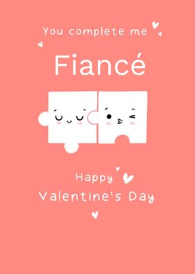 Illustration Of A Pair Of Jigsaw Puzzle Pieces On A Pink Background Valentine's Day Card