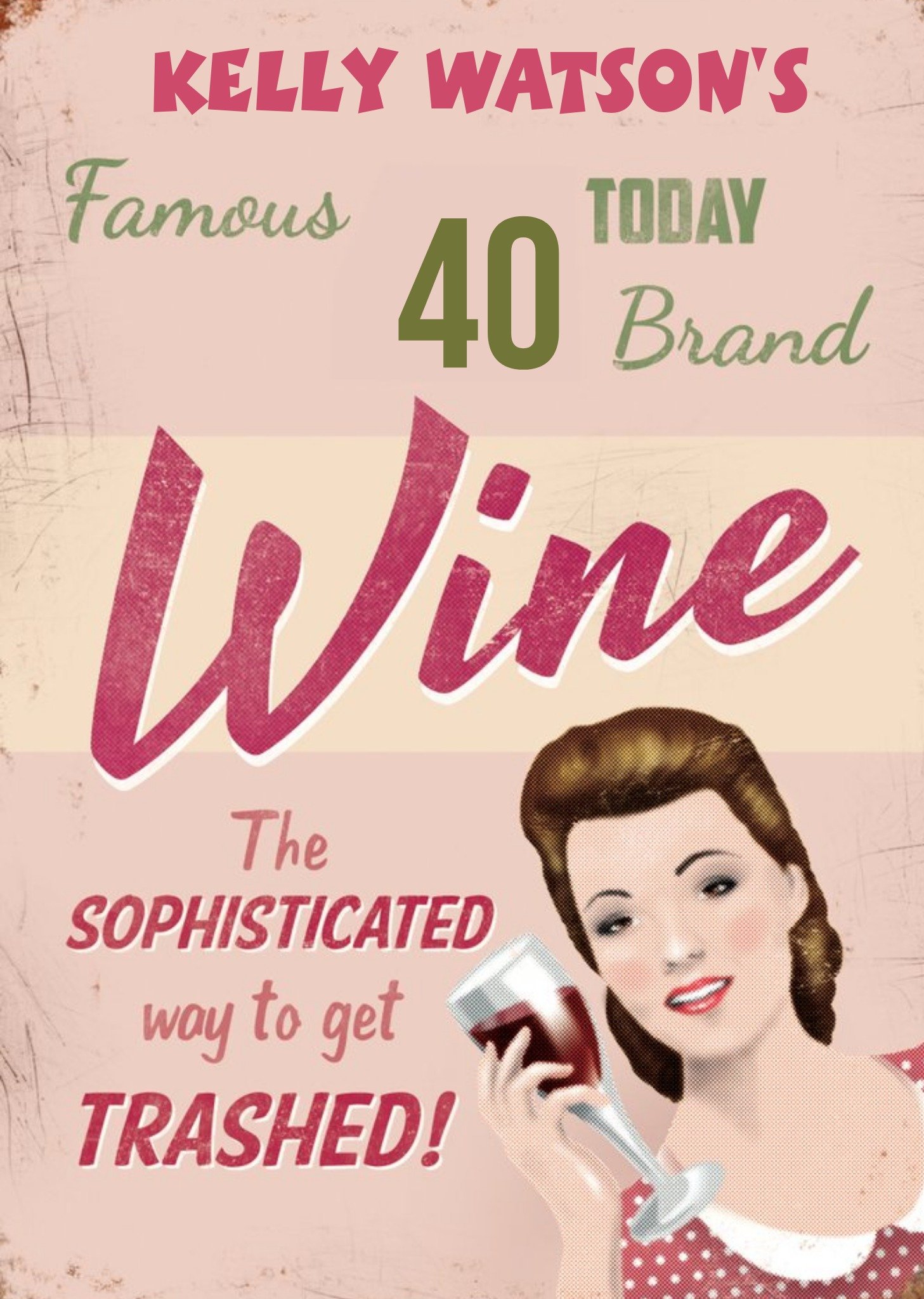 Moonpig Vintage Sophisticated Wine Personalised Happy 40th Birthday Card, Large