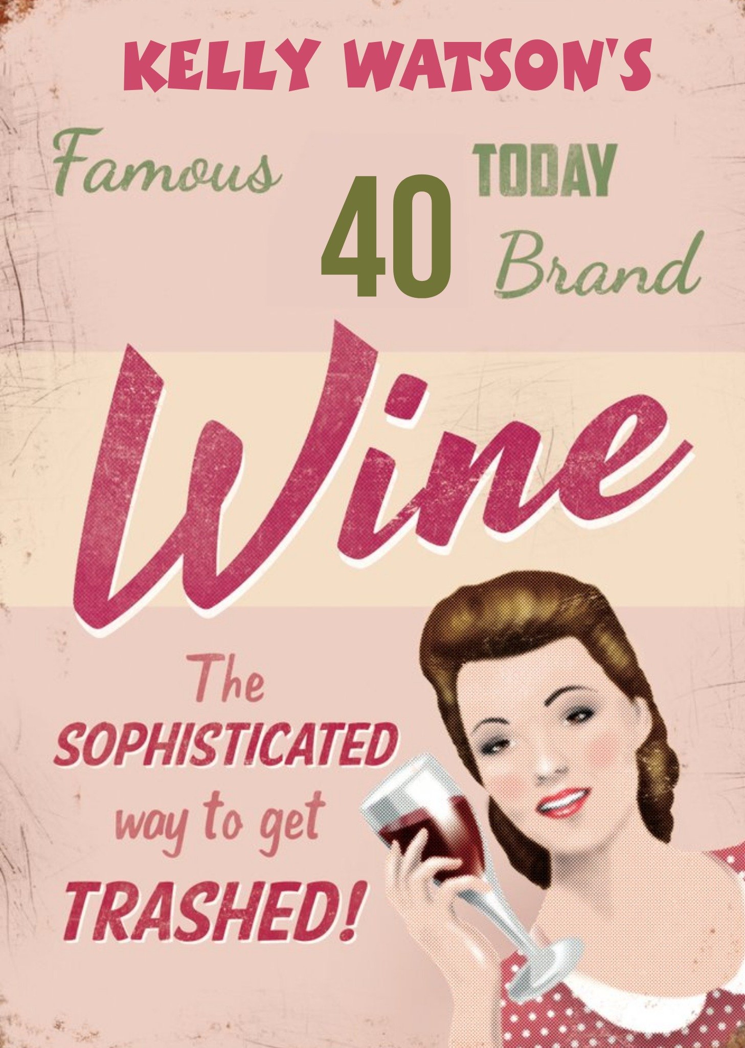 Vintage Sophisticated Wine Personalised Happy 40th Birthday Card Ecard