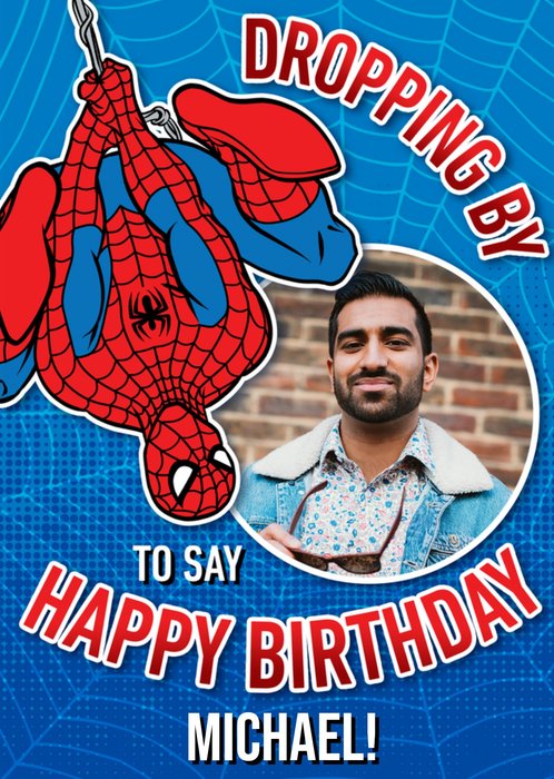 Marvel Spiderman Dropping By To Say Happy Birthday Card