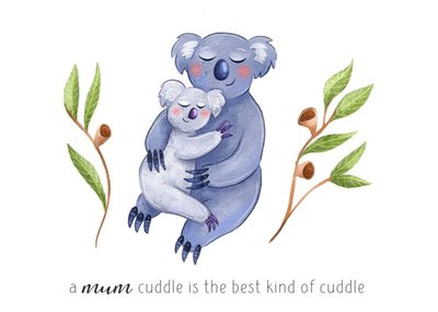 Cute Illustration Of Two Koala Bears Surrounded By Flowers Mother's Day Card