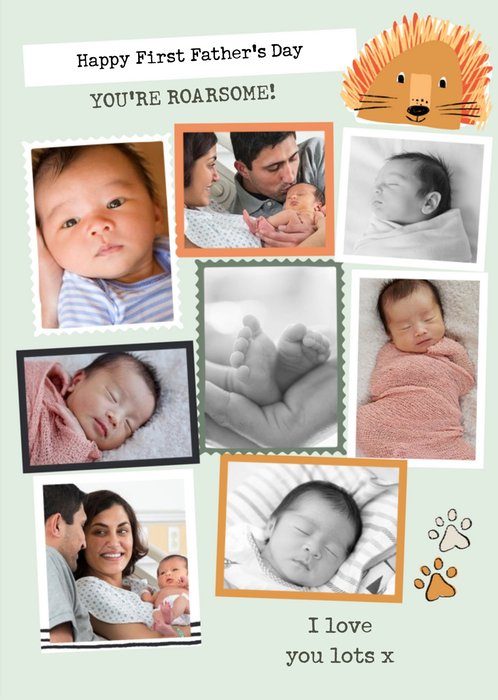 Roarsome First Father's Day Photo Upload Collage Card