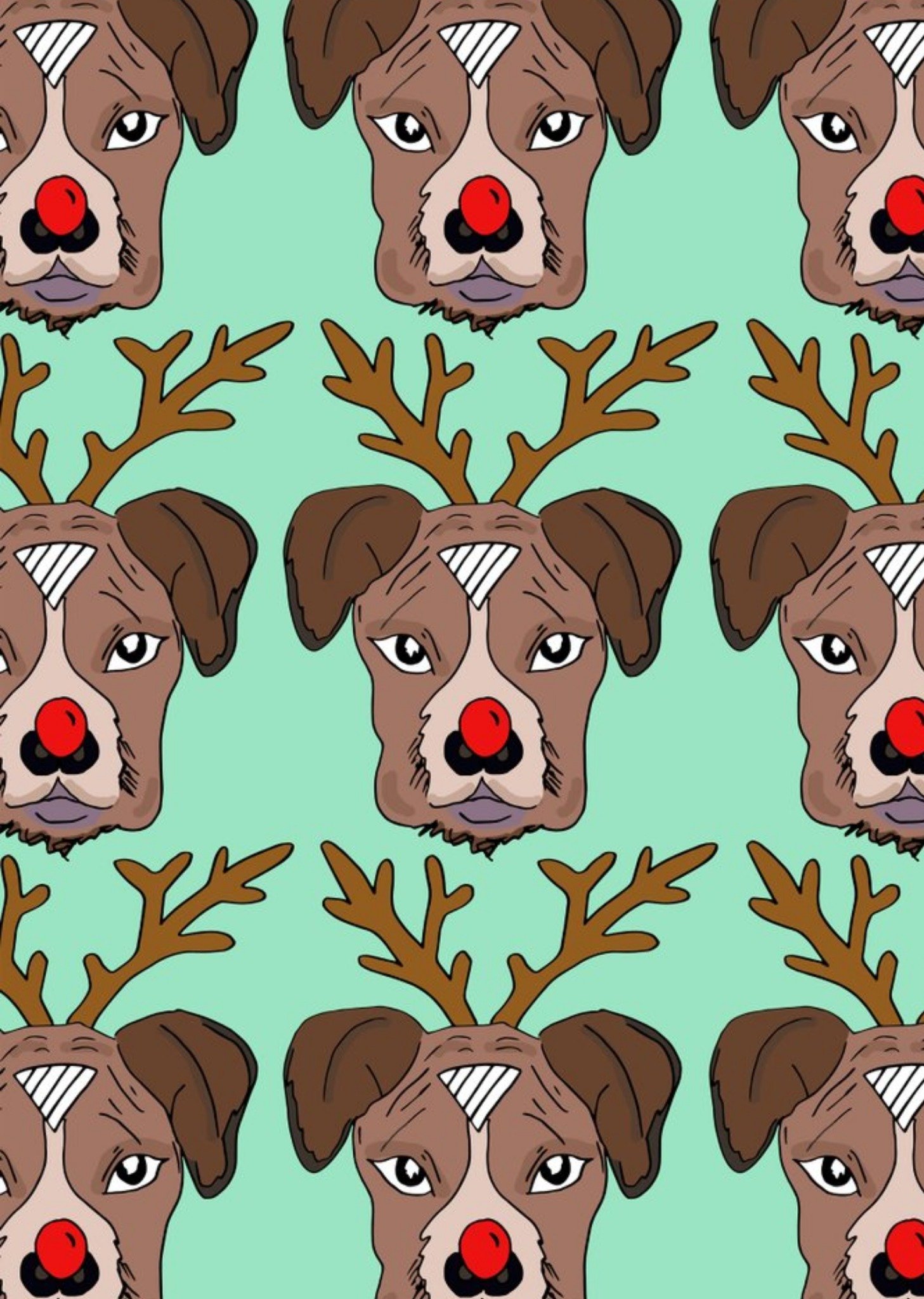 Fun Illustration Red Nose Dog Reindeer Christmas Card