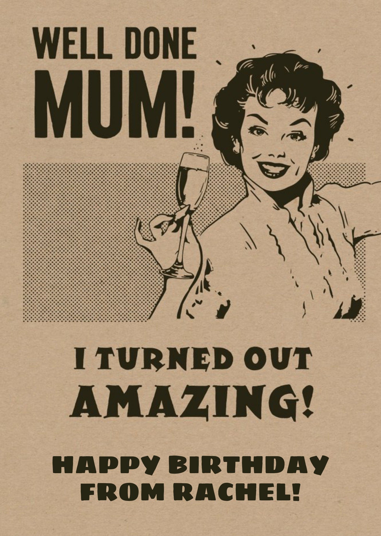 Funny Vintage Illustrated Customisable Mum Birthday Card Ecard