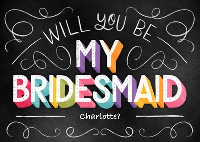 Typographic Chalkboard Will You Be My Bridesmaid Wedding Card