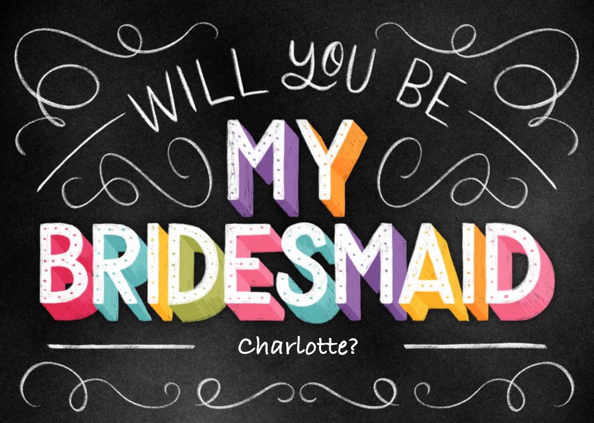 Typographic Chalkboard Will You Be My Bridesmaid Wedding Card Ecard