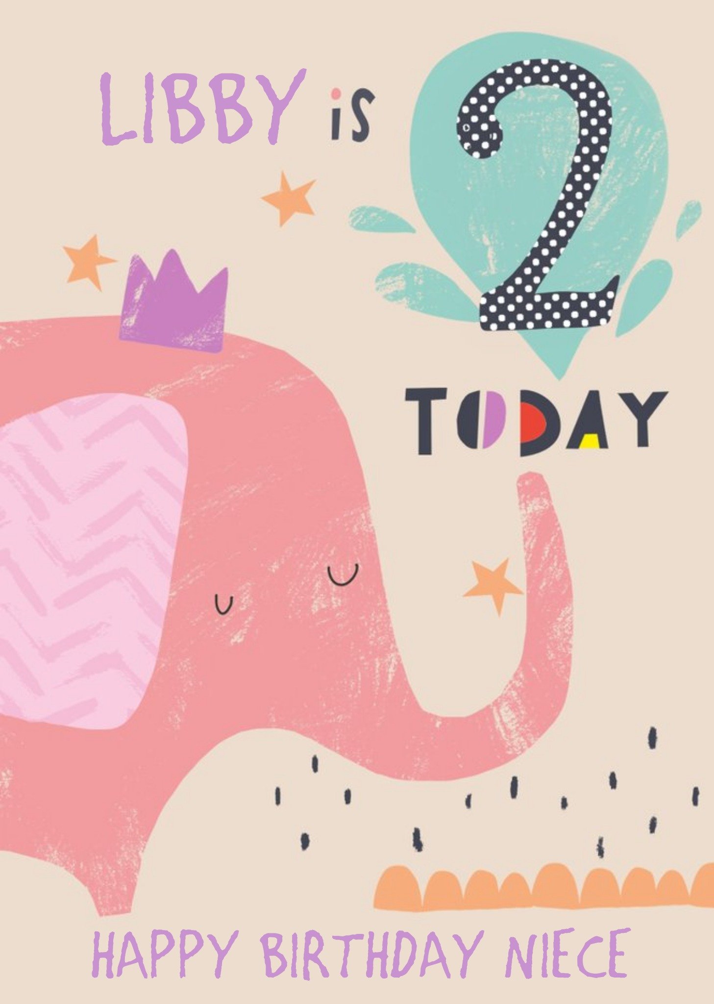 Moonpig Happy Birthday Card - Elephant - 2 Today, Large