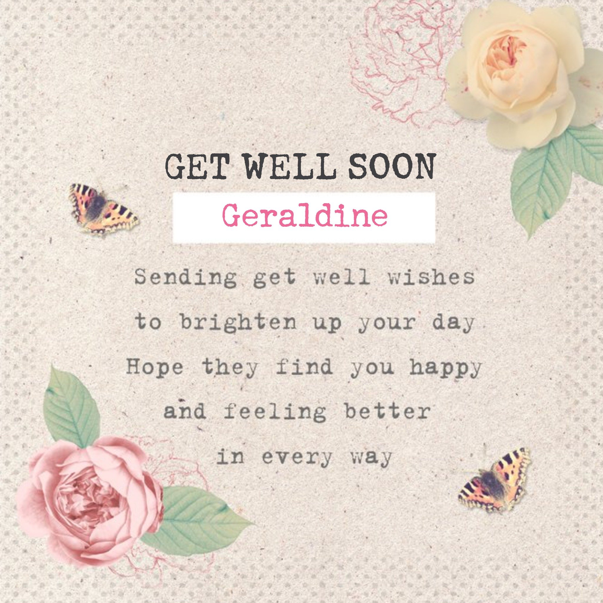 Roses Brighten Your Day Personalised Get Well Soon Card, Square