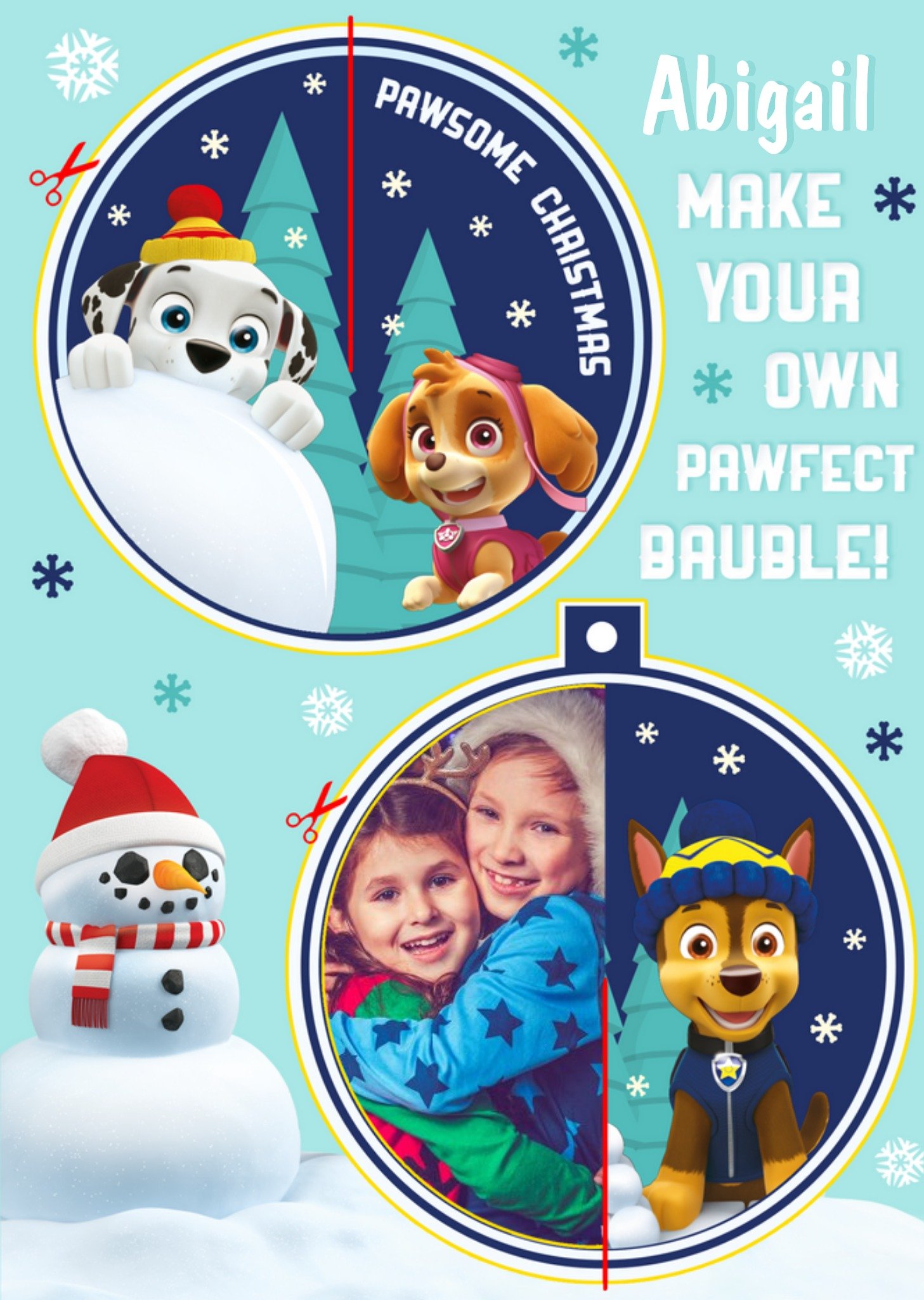 Paw Patrol Make Your Own Bauble Photo Upload Christmas Card, Large