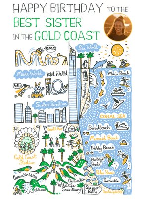 Vibrant Collage Illustration The Gold Coast Photo Upload Birthday Card