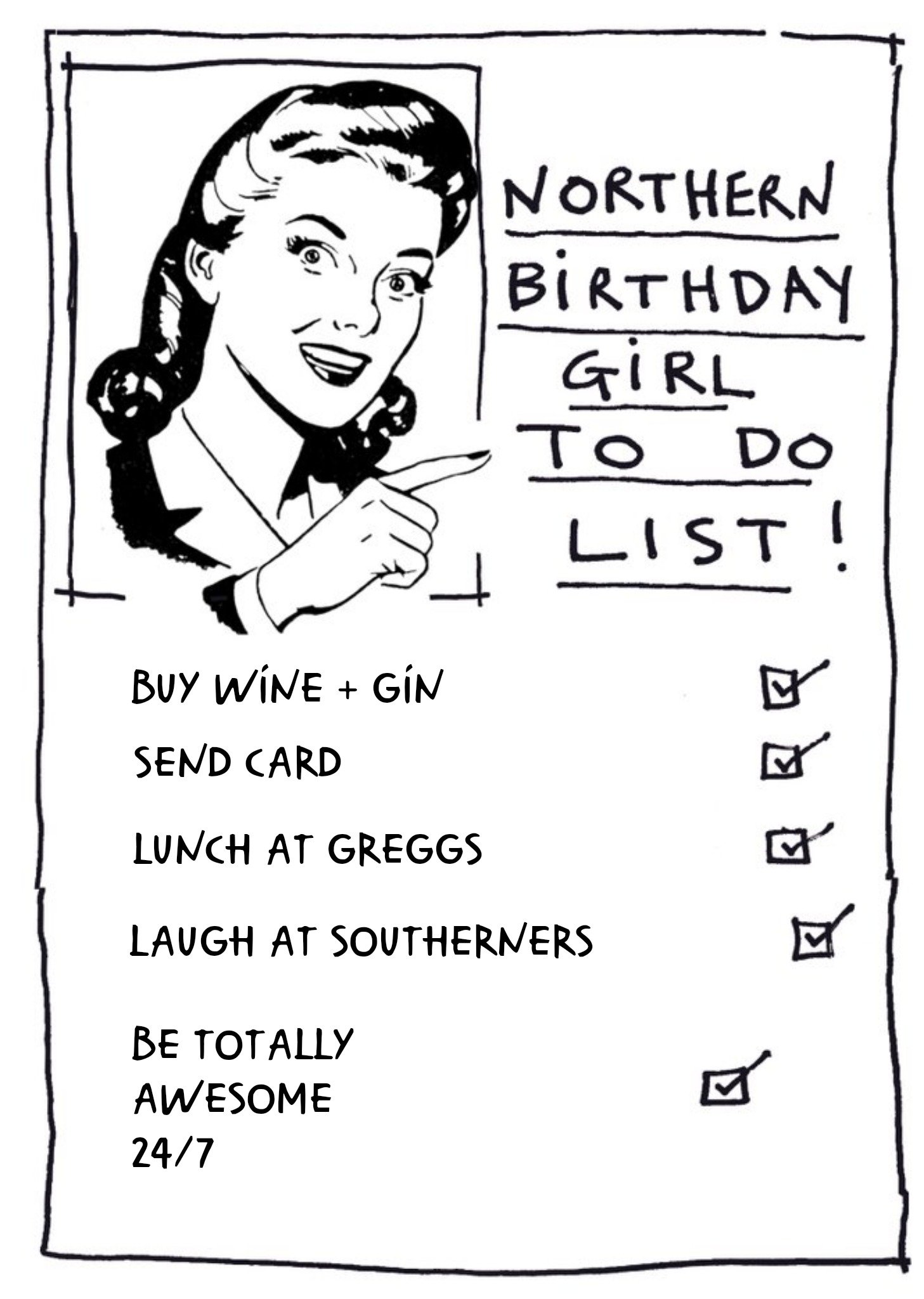 Moonpig Norther Birthday Girl To-Do List Card Ecard