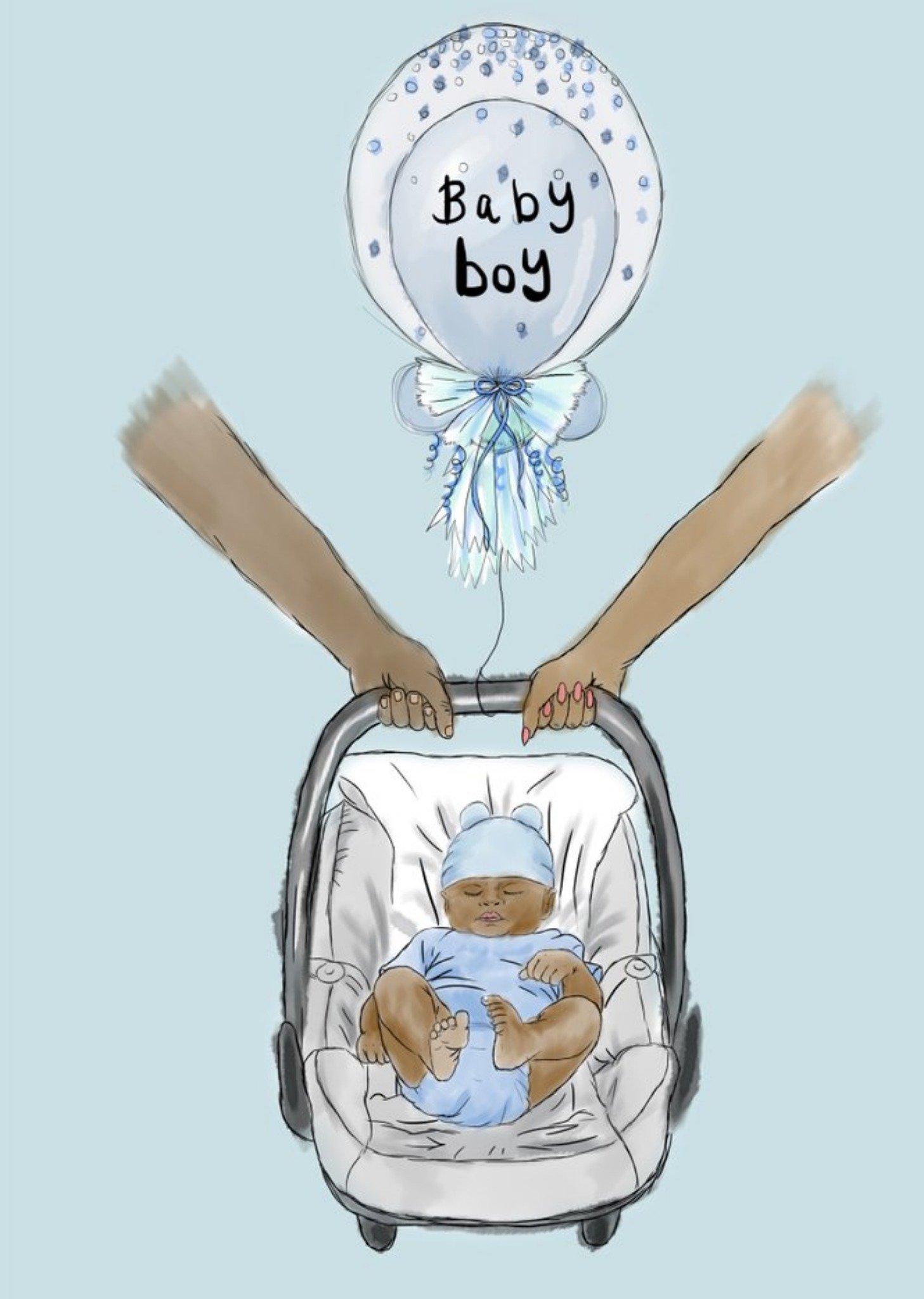 Moonpig Illustration Of A Baby Boy In A Baby Car Seat New Baby Card Ecard